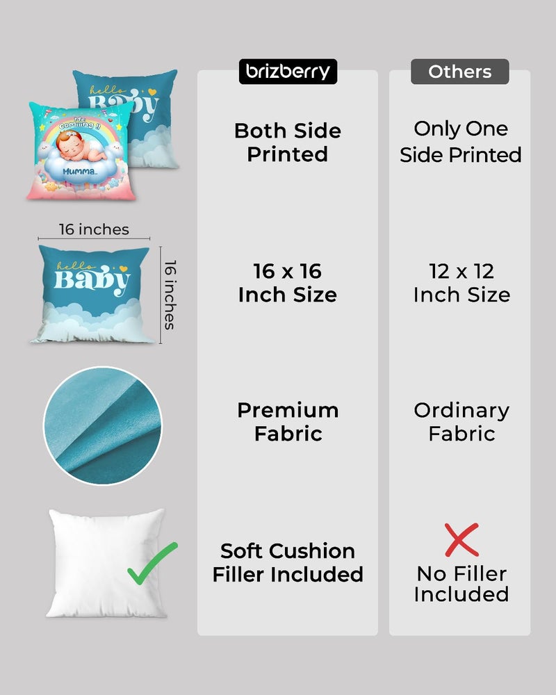 Brizberry® Premium Throw Pillow Cushion, mom to be Gifts, Pregnant Woman Wife Sister, Coming Soon Mumma, Pregnancy Gift for Baby Shower, with Premium Filler Cushion (16 inch x 16 inch) (Design 8) - Image 3
