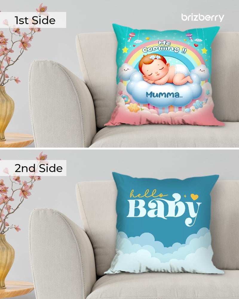 Brizberry® Premium Throw Pillow Cushion, mom to be Gifts, Pregnant Woman Wife Sister, Coming Soon Mumma, Pregnancy Gift for Baby Shower, with Premium Filler Cushion (16 inch x 16 inch) (Design 8) - Image 2