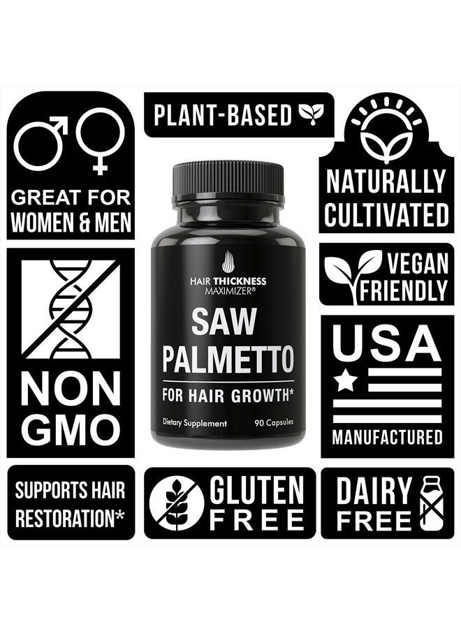 HAIR THICKNESS MAXIMIZER - Saw Palmetto for Women and Men Hair Loss. Extra Strength Vitamin Treatment Designed for Thicker, Stronger Hair Growth and Less Shedding. DHT Blocker Capsules Powder Supplement. 1200 mg 3 Pill Serving - Image 1