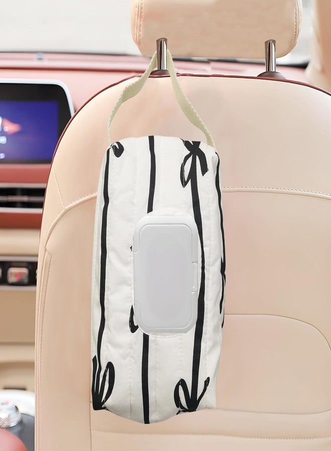 GadgetNova Reusable Bow Baby Wipes Dispenser - Portable Wet Tissue Storage Bag for Travel, Refillable Diaper Wipe Holder for Car and Stroller –Hanging Wet Wipe Pouch(White/Black) - Image 2