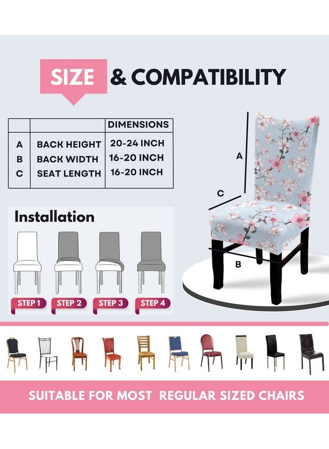 BRIDA ® Polyester Stretchable Floral Printed Dining Elastic Chair Covers Protector (Sky Blue Flowers) Set of 4 - Image 5