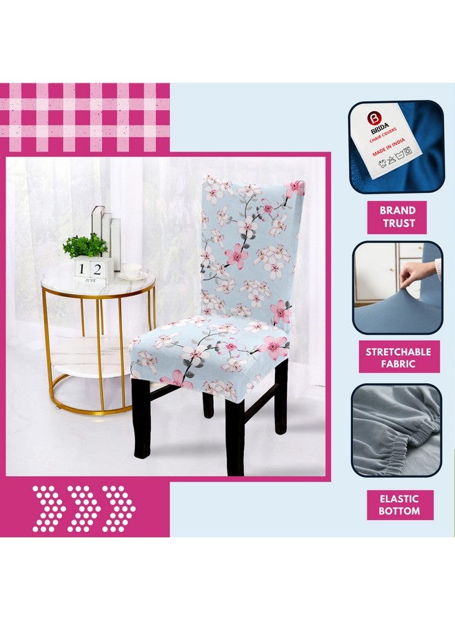 BRIDA ® Polyester Stretchable Floral Printed Dining Elastic Chair Covers Protector (Sky Blue Flowers) Set of 4 - Image 2