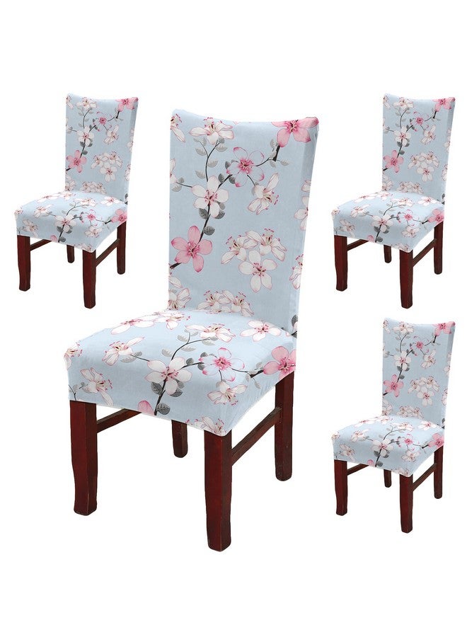 BRIDA ® Polyester Stretchable Floral Printed Dining Elastic Chair Covers Protector (Sky Blue Flowers) Set of 4 - Image 1