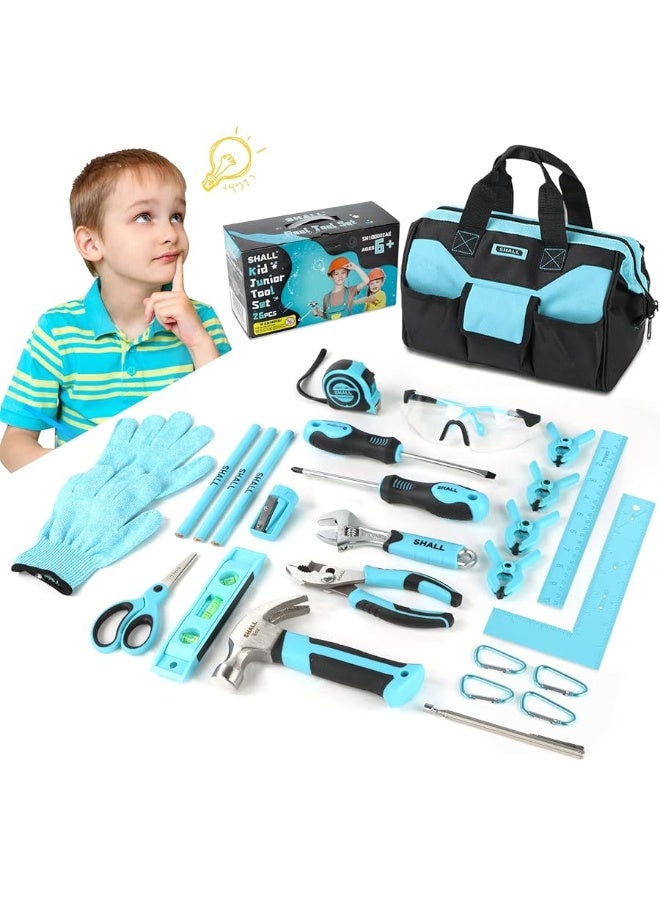 SHALL 26-Piece Kids Size Tool Set, Real Tools Kit for Kids with 12" Tool Bag, Safety Certified Children Learning Tool Set with Hand Tools for Boys & Girls Age 6+, DIY Building, Woodwork & Construction - Image 1