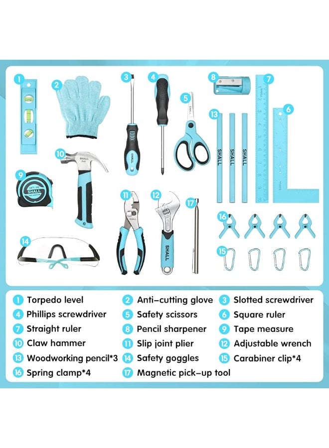 SHALL 26-Piece Kids Size Tool Set, Real Tools Kit for Kids with 12" Tool Bag, Safety Certified Children Learning Tool Set with Hand Tools for Boys & Girls Age 6+, DIY Building, Woodwork & Construction - Image 2