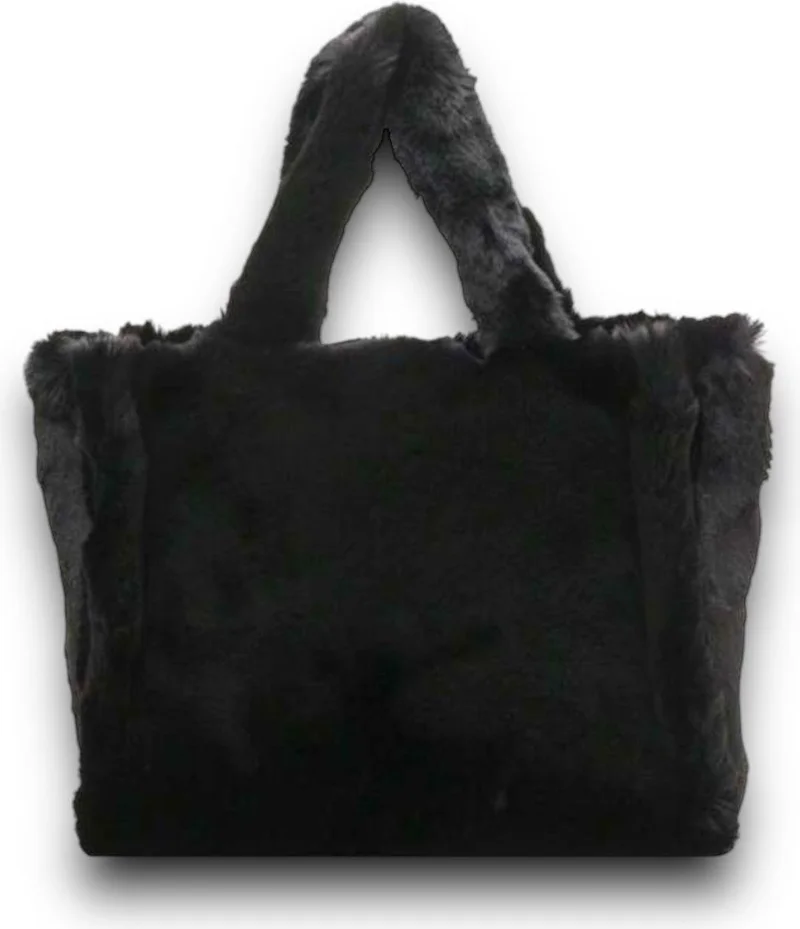 Bahels Plush Black Soft Textured Tote Shoulder Bag