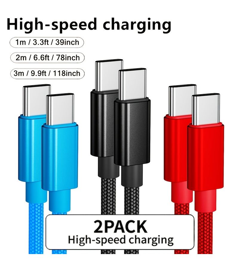 2 Pack USB C Fast Charger Cable 2 Meter 6.6 Ft Braided Super Fast Charging Cord For Cell Phone And Tablet White Pink - Image 1