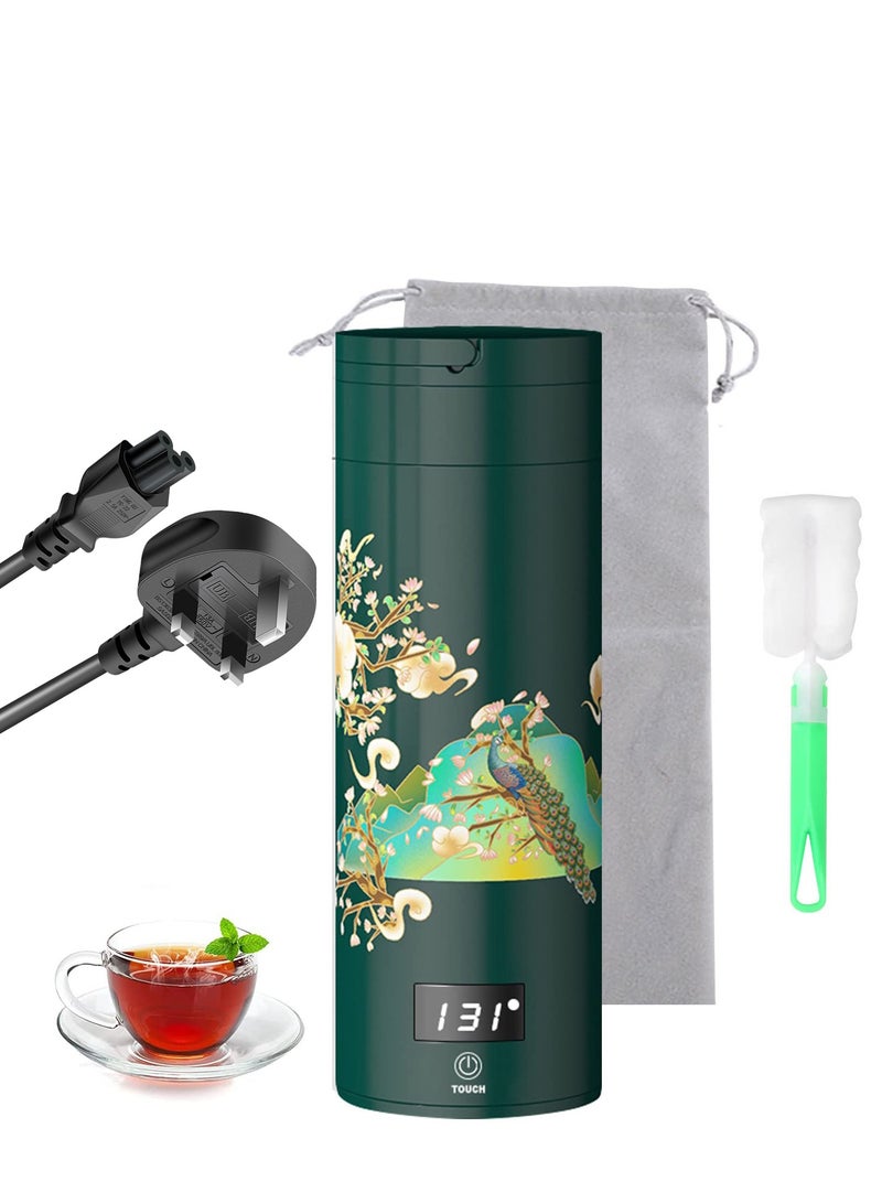 Portable Travel Kettle with 4 Temperature Settings Travel Electric Tea Kettle 304 Stainless Steel Personal Hot Water Boiler Auto Off Small Kettle for Travel and Coffee Gift Women Green Peacock - Image 1