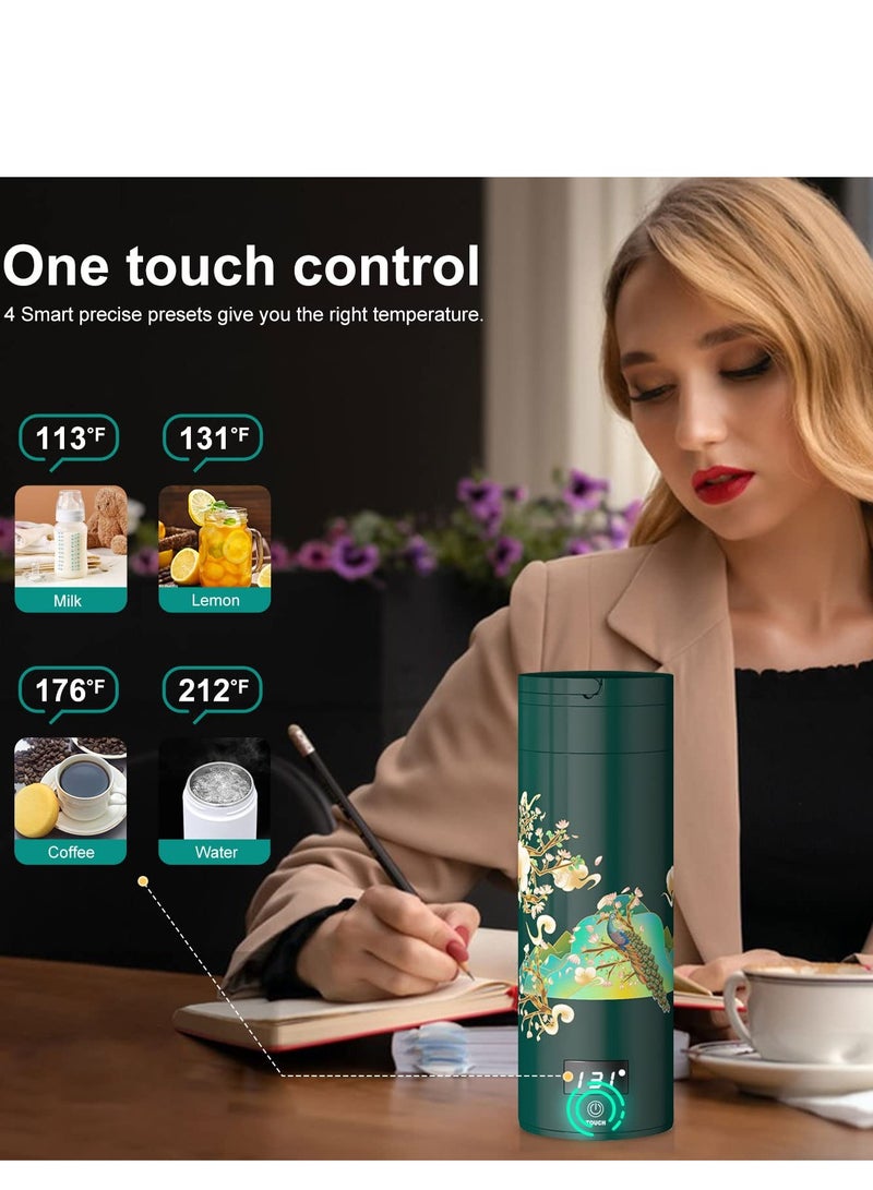 Portable Travel Kettle with 4 Temperature Settings Travel Electric Tea Kettle 304 Stainless Steel Personal Hot Water Boiler Auto Off Small Kettle for Travel and Coffee Gift Women Green Peacock - Image 2