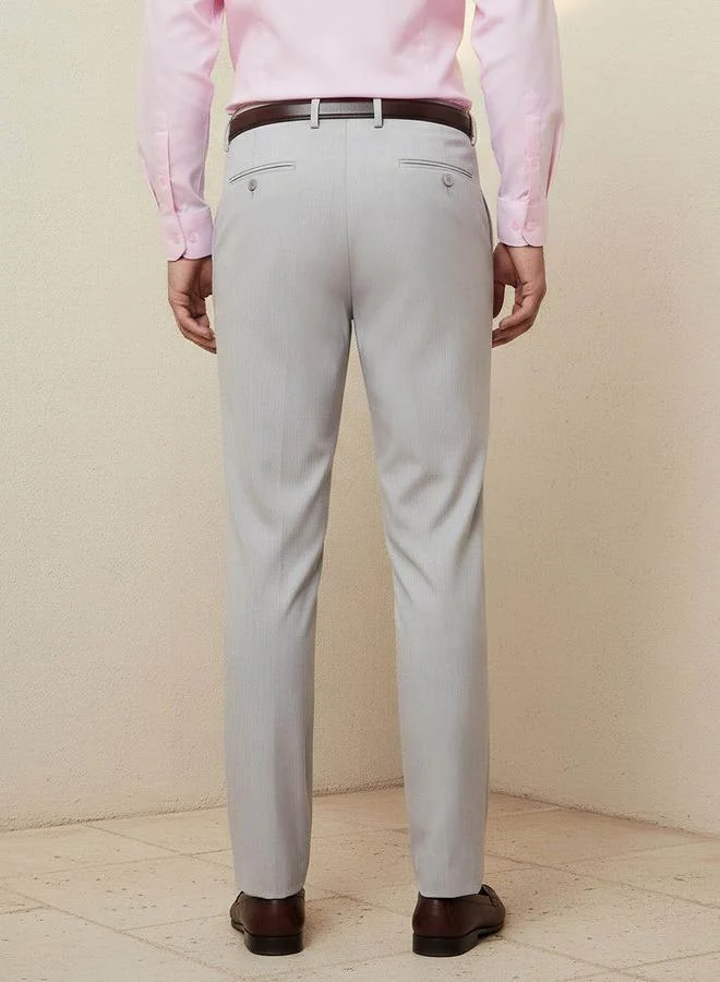 Splash FAV GREY Slim Fit Belted Flexi Waist Formal Trousers for Men | Best Price UAE