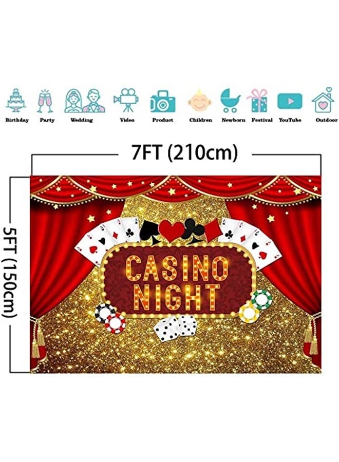 Fanghui Casino Night Poker Dice Red Curtains Photography Backdrop Vinyl Las Vegas Gold Glitter Bokeh Photo Background Birthday Party Banner Decorations Banner 7x5ft Photo Booths Studio Props Dessert Table - Image 4