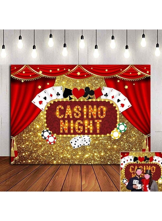 Fanghui Casino Night Poker Dice Red Curtains Photography Backdrop Vinyl Las Vegas Gold Glitter Bokeh Photo Background Birthday Party Banner Decorations Banner 7x5ft Photo Booths Studio Props Dessert Table - Image 1