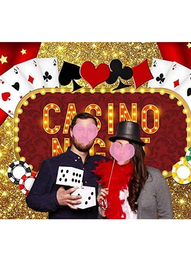 Fanghui Casino Night Poker Dice Red Curtains Photography Backdrop Vinyl Las Vegas Gold Glitter Bokeh Photo Background Birthday Party Banner Decorations Banner 7x5ft Photo Booths Studio Props Dessert Table - Image 3
