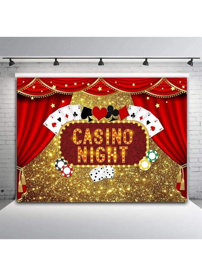 Fanghui Casino Night Poker Dice Red Curtains Photography Backdrop Vinyl Las Vegas Gold Glitter Bokeh Photo Background Birthday Party Banner Decorations Banner 7x5ft Photo Booths Studio Props Dessert Table - Image 2