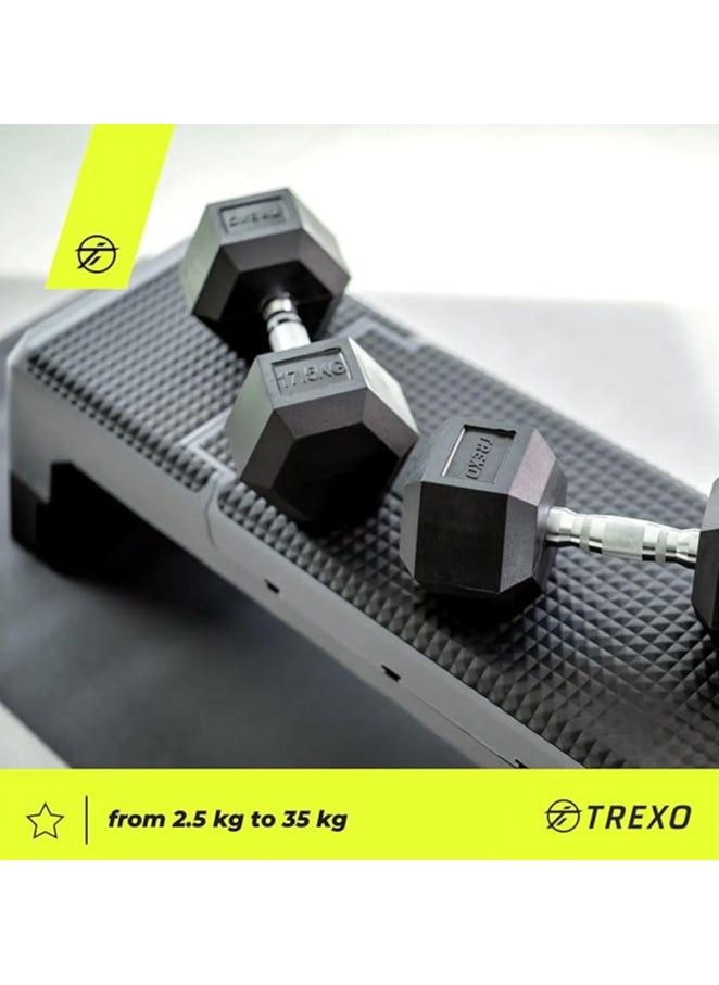 Generic - TREXO Hexagon Dumbbells 2.5 kg - 35 kg Hex Dumbbells with Durable Rubberised Cast Iron for Strength Training with Ergonomic Chrome-Plated Handle Weights Training Home Dumbbell for Men and Women - Image 1