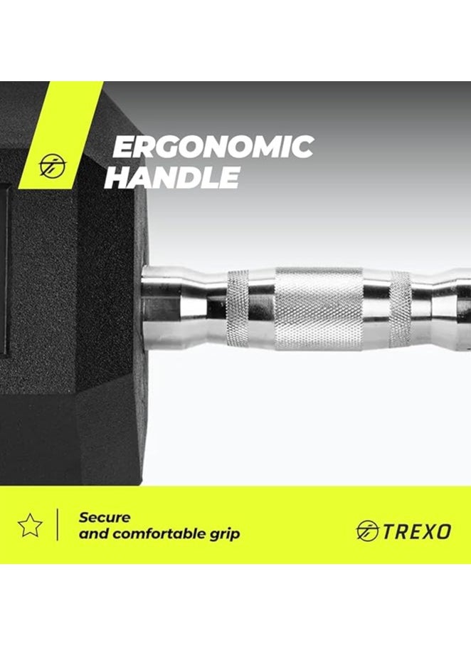 Generic - TREXO Hexagon Dumbbells 2.5 kg - 35 kg Hex Dumbbells with Durable Rubberised Cast Iron for Strength Training with Ergonomic Chrome-Plated Handle Weights Training Home Dumbbell for Men and Women - Image 1