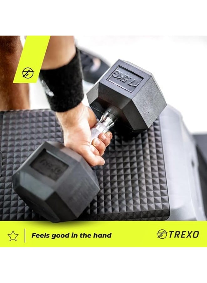Generic - TREXO Hexagon Dumbbells 2.5 kg - 35 kg Hex Dumbbells with Durable Rubberised Cast Iron for Strength Training with Ergonomic Chrome-Plated Handle Weights Training Home Dumbbell for Men and Women - Image 1