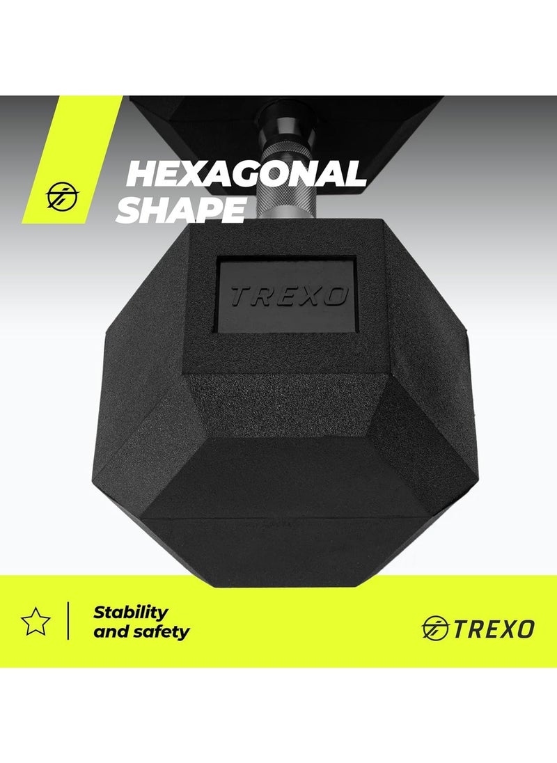 Generic - TREXO Hexagon Dumbbells 2.5 kg - 35 kg Hex Dumbbells with Durable Rubberised Cast Iron for Strength Training with Ergonomic Chrome-Plated Handle Weights Training Home Dumbbell for Men and Women - Image 1