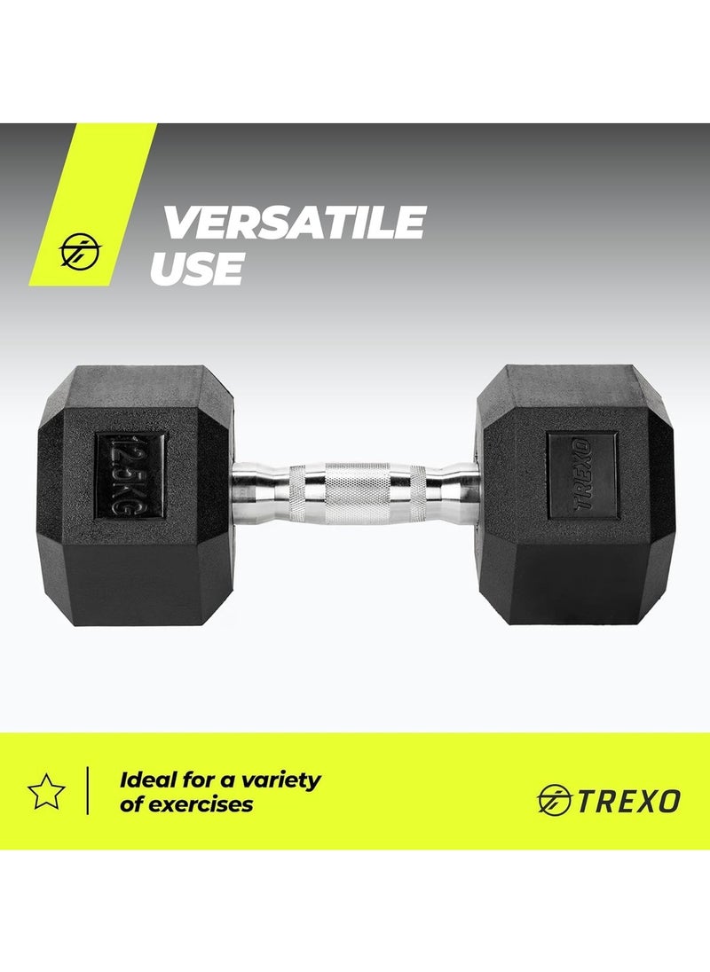 Generic - TREXO Hexagon Dumbbells 2.5 kg - 35 kg Hex Dumbbells with Durable Rubberised Cast Iron for Strength Training with Ergonomic Chrome-Plated Handle Weights Training Home Dumbbell for Men and Women - Image 1