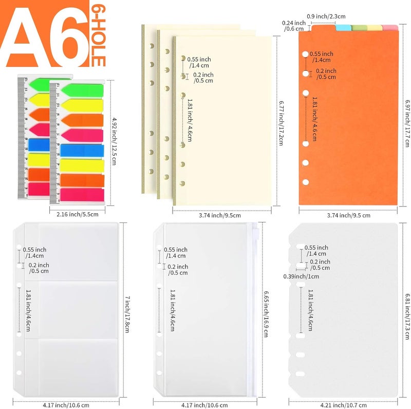 LEOBRO A6 Refill Paper,3 Pack 45PCS A6 Blank Loose Leaf Paper, with Page Markers, Binder Pockets, Binder Dividers and Rulers, 6 Ring A6 Filler Paper Insert Refill for Planner Binder Notebook Journal - Image 2