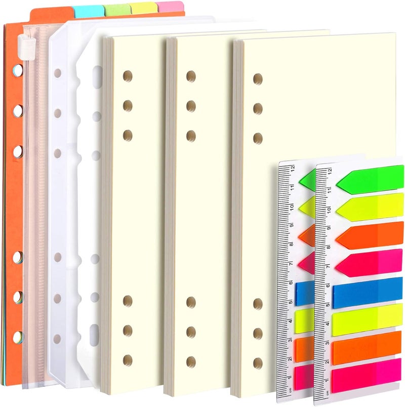 LEOBRO A6 Refill Paper,3 Pack 45PCS A6 Blank Loose Leaf Paper, with Page Markers, Binder Pockets, Binder Dividers and Rulers, 6 Ring A6 Filler Paper Insert Refill for Planner Binder Notebook Journal - Image 1