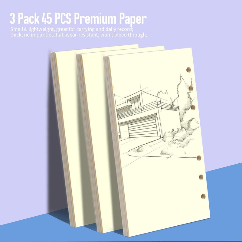 LEOBRO A6 Refill Paper,3 Pack 45PCS A6 Blank Loose Leaf Paper, with Page Markers, Binder Pockets, Binder Dividers and Rulers, 6 Ring A6 Filler Paper Insert Refill for Planner Binder Notebook Journal - Image 3