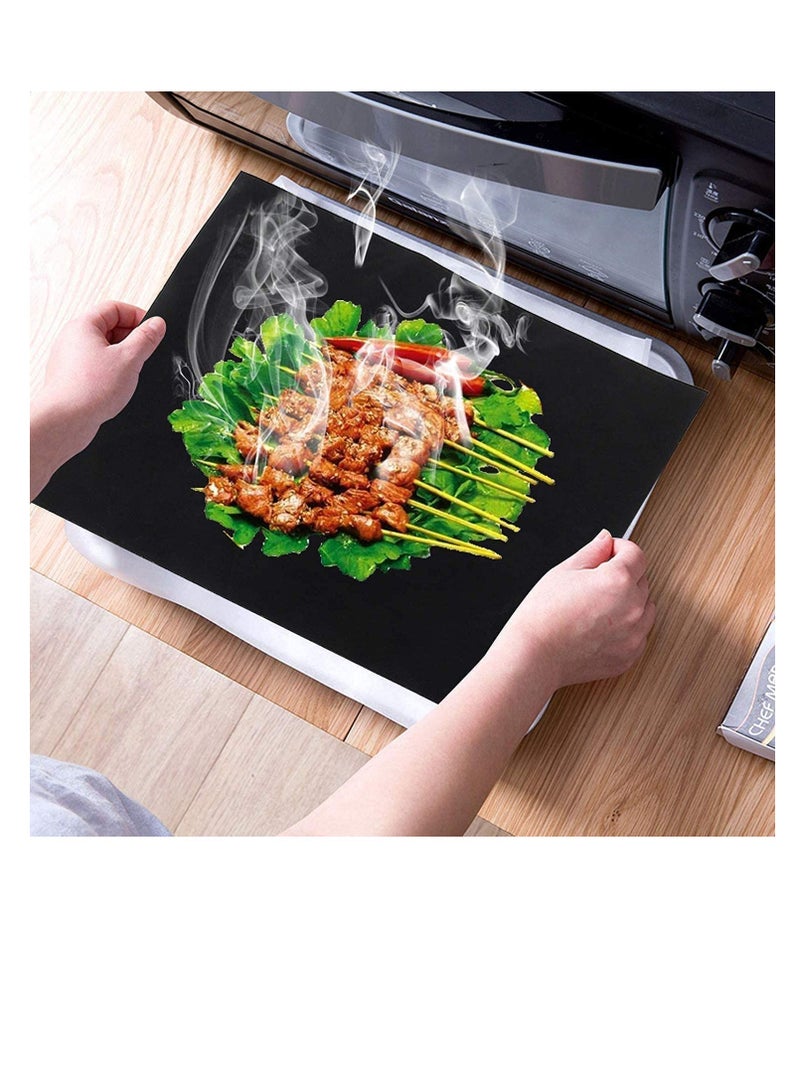 5pcs Reusable Non-Stick BBQ Grill Mat Pad, Baking Sheet Meshes Portable, Outdoor Picnic Cooking Barbecue Tool 40x33CM (Black)  - Image 2