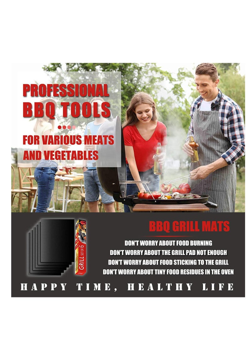 5pcs Reusable Non-Stick BBQ Grill Mat Pad, Baking Sheet Meshes Portable, Outdoor Picnic Cooking Barbecue Tool 40x33CM (Black)  - Image 3