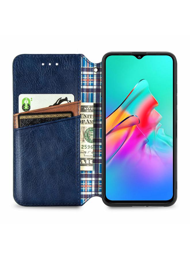 زبون جراب لهاتف Infinix Smart 5، جراب جلد PU مغناطيسي أفقي مضغوط شبكي مكعب مع حامل وفتحات للبطاقات ومحفظة - Image 3
