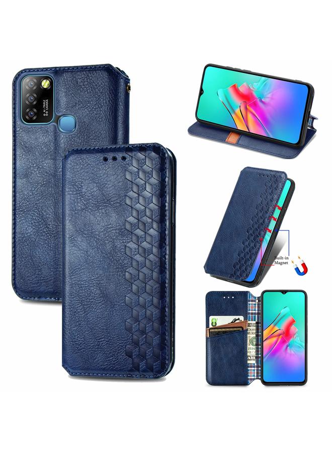 زبون جراب لهاتف Infinix Smart 5، جراب جلد PU مغناطيسي أفقي مضغوط شبكي مكعب مع حامل وفتحات للبطاقات ومحفظة - Image 1