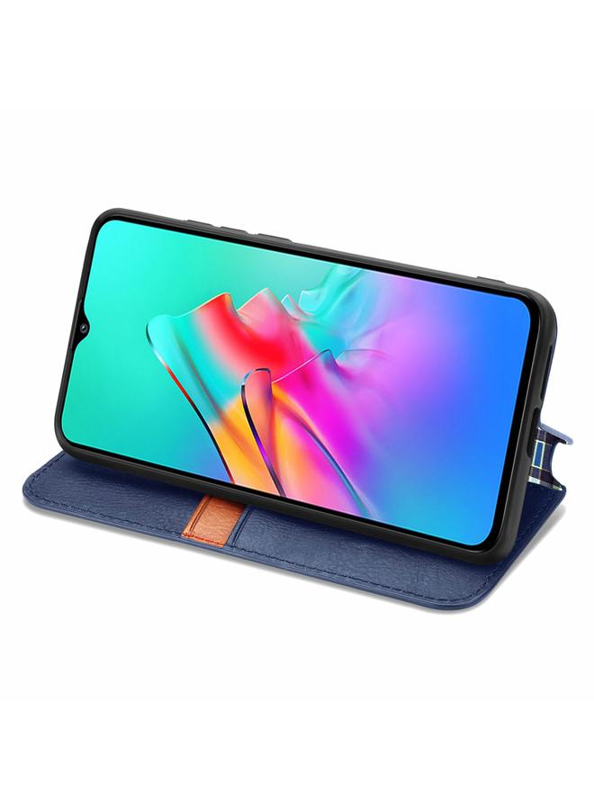 زبون جراب لهاتف Infinix Smart 5، جراب جلد PU مغناطيسي أفقي مضغوط شبكي مكعب مع حامل وفتحات للبطاقات ومحفظة - Image 4