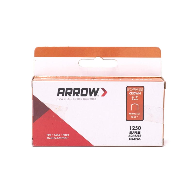 Arrow Fastener Arrow 585 Heavy Duty Power Crown Staples, Galvanized Steel Construction for Use with Stanley and Bostitch Staple Guns, 1250 Pack, Leg Length 5/16-Inch, Crown Width 3/8-Inch - Image 1