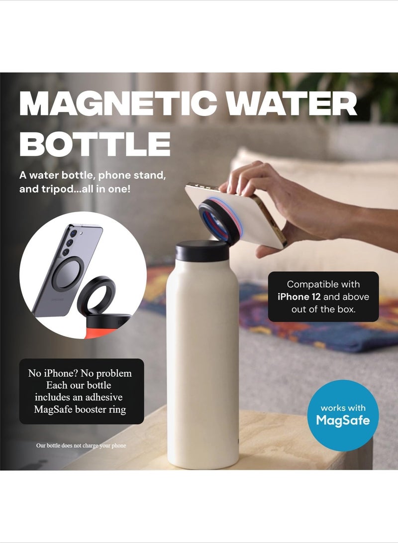 بيوينتي Insulated Water Bottle | Compatible MagSafe Water Bottle With Phone Holder | Stainless Steel Water Bottle With Magnetic Phone Tripod Mount | Hot for 12H, Cold for 24H, 360° Rotate - Black 24oz - Image 2