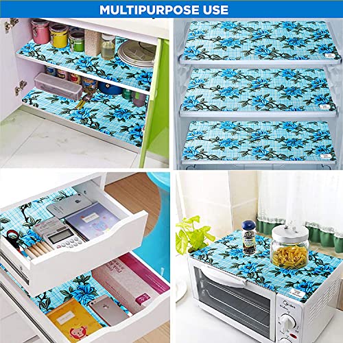 E-Retailer® Multipurpose Waterproof PVC Refrigerator/Fridge Drawer Mats Washable Non-Slip Shelf Liners for Kitchen Set of 4 Pcs (Floral Blue, 17.5x11.5 Inch) - Image 2
