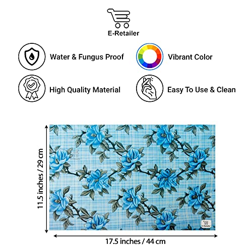 E-Retailer® Multipurpose Waterproof PVC Refrigerator/Fridge Drawer Mats Washable Non-Slip Shelf Liners for Kitchen Set of 4 Pcs (Floral Blue, 17.5x11.5 Inch) - Image 3