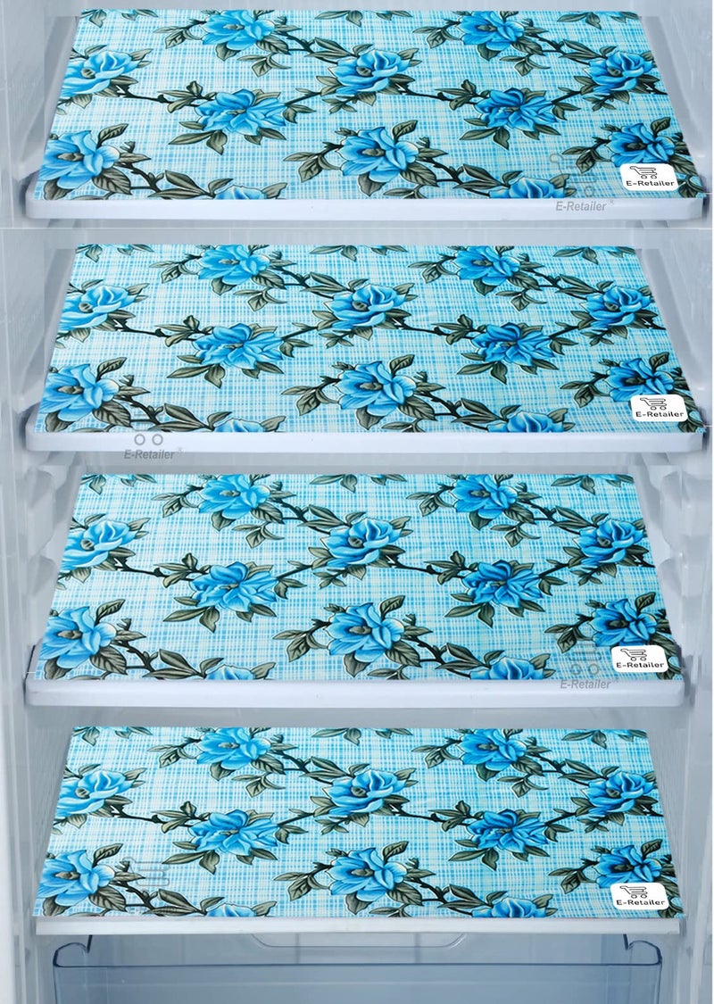 E-Retailer® Multipurpose Waterproof PVC Refrigerator/Fridge Drawer Mats Washable Non-Slip Shelf Liners for Kitchen Set of 4 Pcs (Floral Blue, 17.5x11.5 Inch) - Image 1