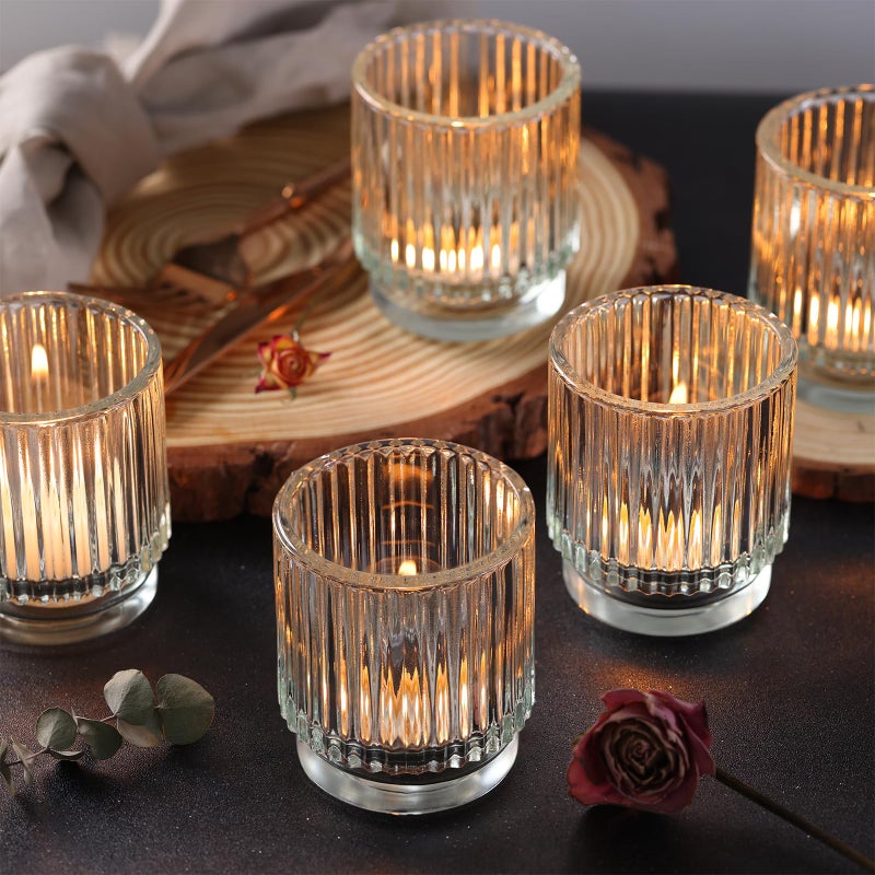 DEVI 8pcs Clear Glass Votive Candle Holder Decor Boho Candle Holder for Wedding Decorations Centerpiece Table Decorations for Valentine Vintage Mothers Day Home Party Table Decorations