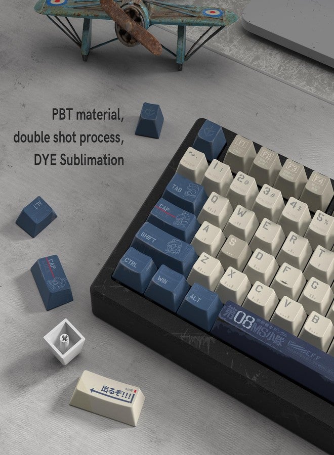 dagaladoo Retro Gundam PBT keycaps,Beige/Blue Keycaps 60% 65% 100%,Dye Sublimation Costom Key caps,Japanese Anime,Cherry Profile Keyboard Key caps for TKL US Layout Mechanical Keyboard - Image 3