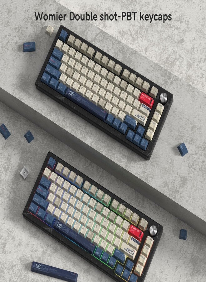 dagaladoo Retro Gundam PBT keycaps,Beige/Blue Keycaps 60% 65% 100%,Dye Sublimation Costom Key caps,Japanese Anime,Cherry Profile Keyboard Key caps for TKL US Layout Mechanical Keyboard - Image 5