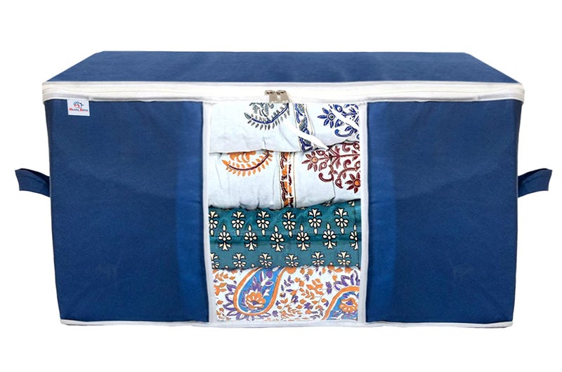Kuber Industries Heart Home Clothing Storage Bags Under Bed Foldable Organizer Store Blankets Clothes With Tranasparent Window Pack of 4 Navy BlueHS_38_HEARTH21711 - Image 3