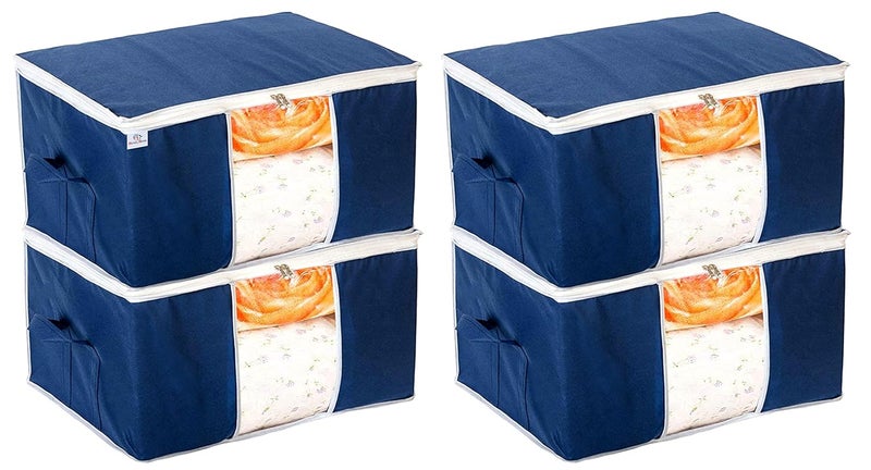 Kuber Industries Heart Home Clothing Storage Bags Under Bed Foldable Organizer Store Blankets Clothes With Tranasparent Window Pack of 4 Navy BlueHS_38_HEARTH21711 - Image 1