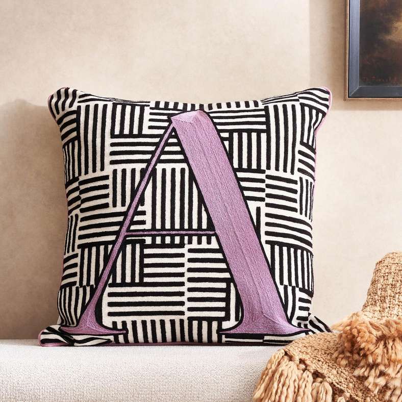 Pan Home Embroidered Alphabet A Cushion for Home Decor