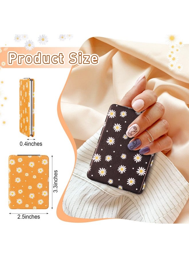 Qunclay 4 Pieces Pocket Mirrors Compact Mirror Purse Mini Mirror Travel Makeup Daisy Cute Handheld Birthday Graduation Gift Folding Pocket Mirror Portable Beauty Magnifying Pu Leather Mirror For Girls  - Image 5