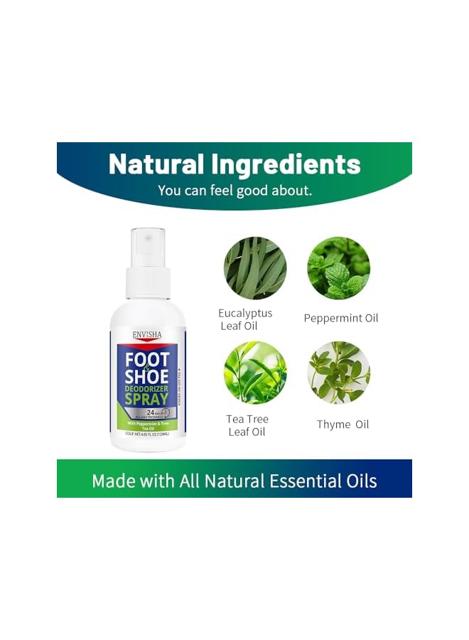 Shoe Deodorizer and Foot Spray, Natural Odor Eliminator for Feet, Shoes, and Gym Bags with Eucalyptus and Peppermint, for Men and Women - Image 2