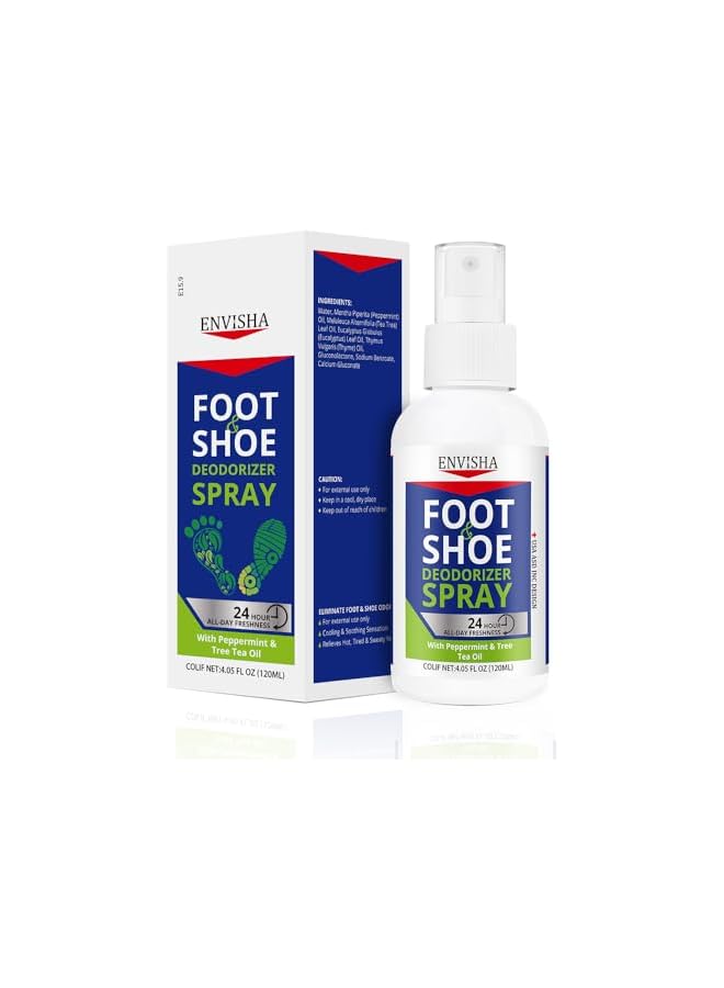 Shoe Deodorizer and Foot Spray, Natural Odor Eliminator for Feet, Shoes, and Gym Bags with Eucalyptus and Peppermint, for Men and Women - Image 1