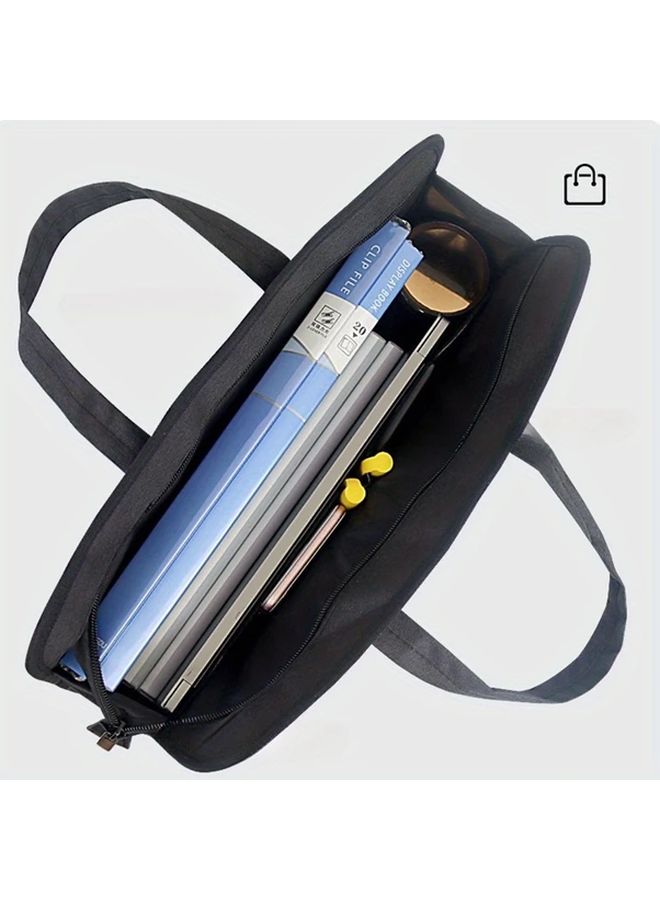 Professional Mens Black Canvas Business Briefcase A4 File Bag With Multiple Compartments - Image 2