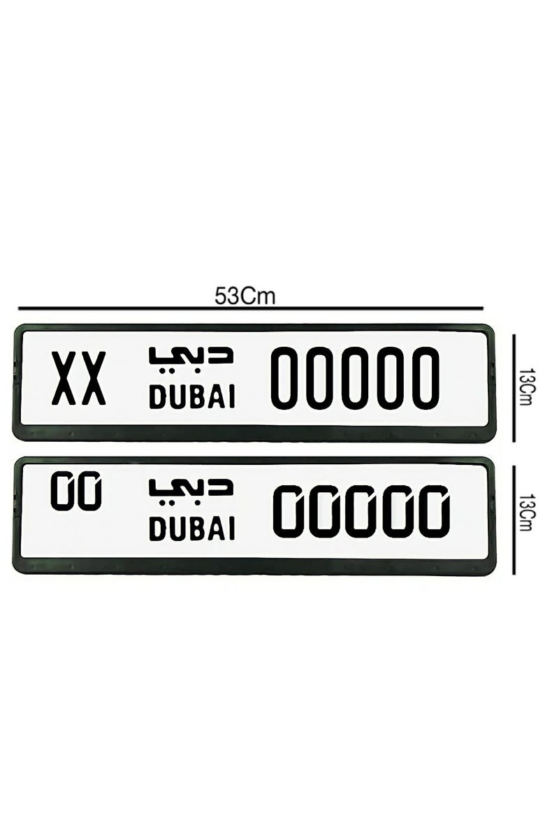 إيتافا إطار حامل لوحة أرقام السيارة لإمارة دبي - طقم قطعتين باللون الأسود الطويل (53 سم أمامي و13 سم خلفي)، مقاوم للصدأ، تثبيت بالبراغي، مخصص لسيارات دبي - Image 2