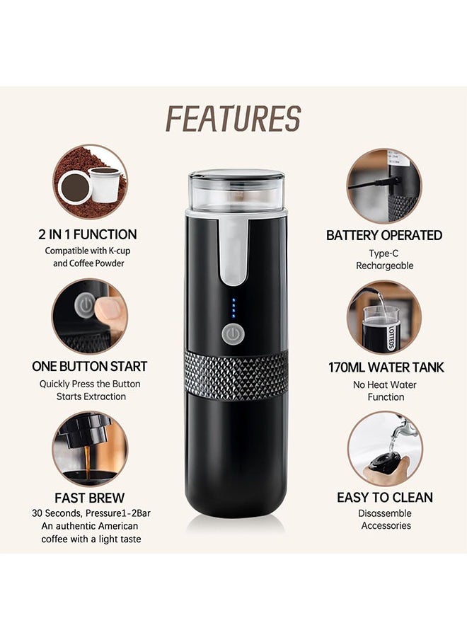 Portable Espresso Machine,Car USB Interface Coffee Maker,Compatible with Ground Coffee and Capsule Coffee,Suitable for Travel/Hiking/Camping/Office