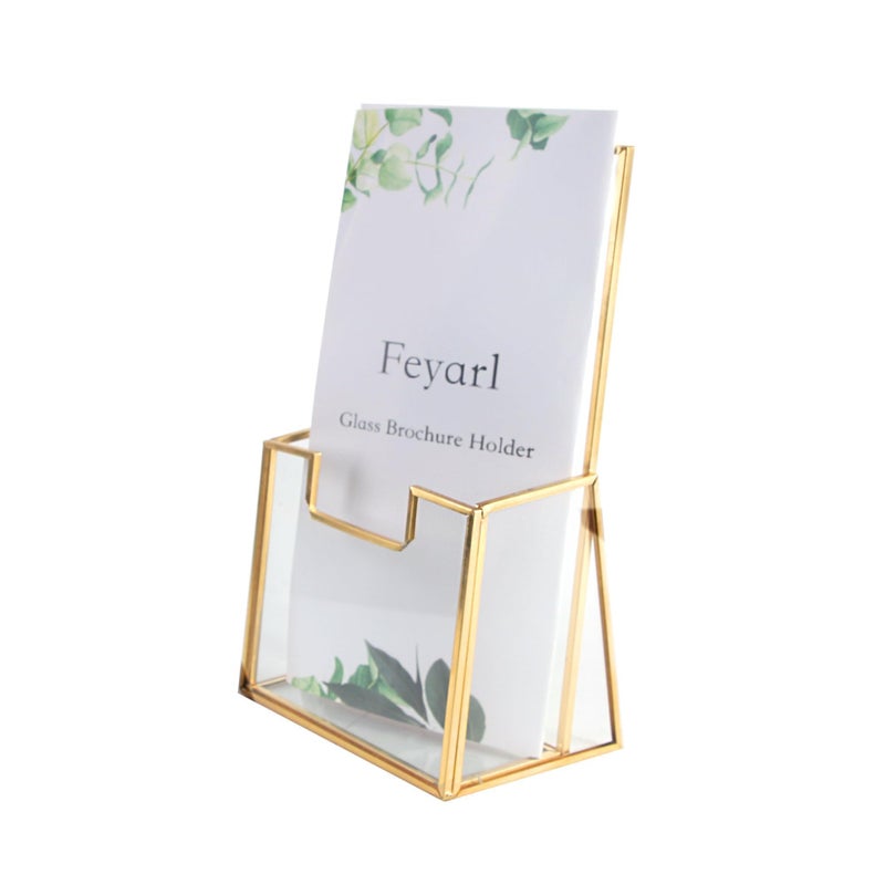 Feyarl Gold Glass Brochure Holders for 4x9 Pamphlets Literature Holder Flyer Trifold Holder Display Stand for Office Brochures Booklets Menu Magazines Literatures Journals