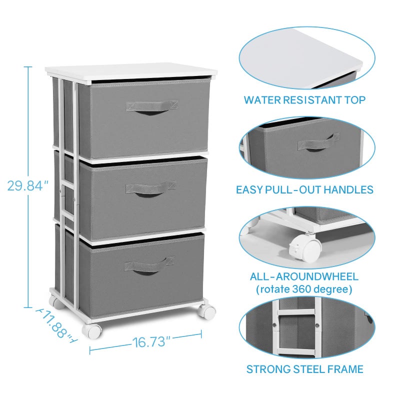 MAX Houser Dresser Tower with 3 Drawers,Fabric Dresser Drawer Organizer Unit,Dresser Chest with Wood Top,Vertical Storage Dresser,Small Dresser for Bedroom,Office-Dark Grey - Image 2